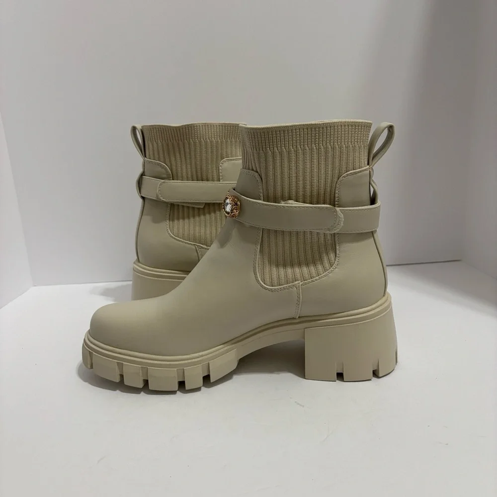 Elegant Cream Ankle Boots with Gemstone Accents